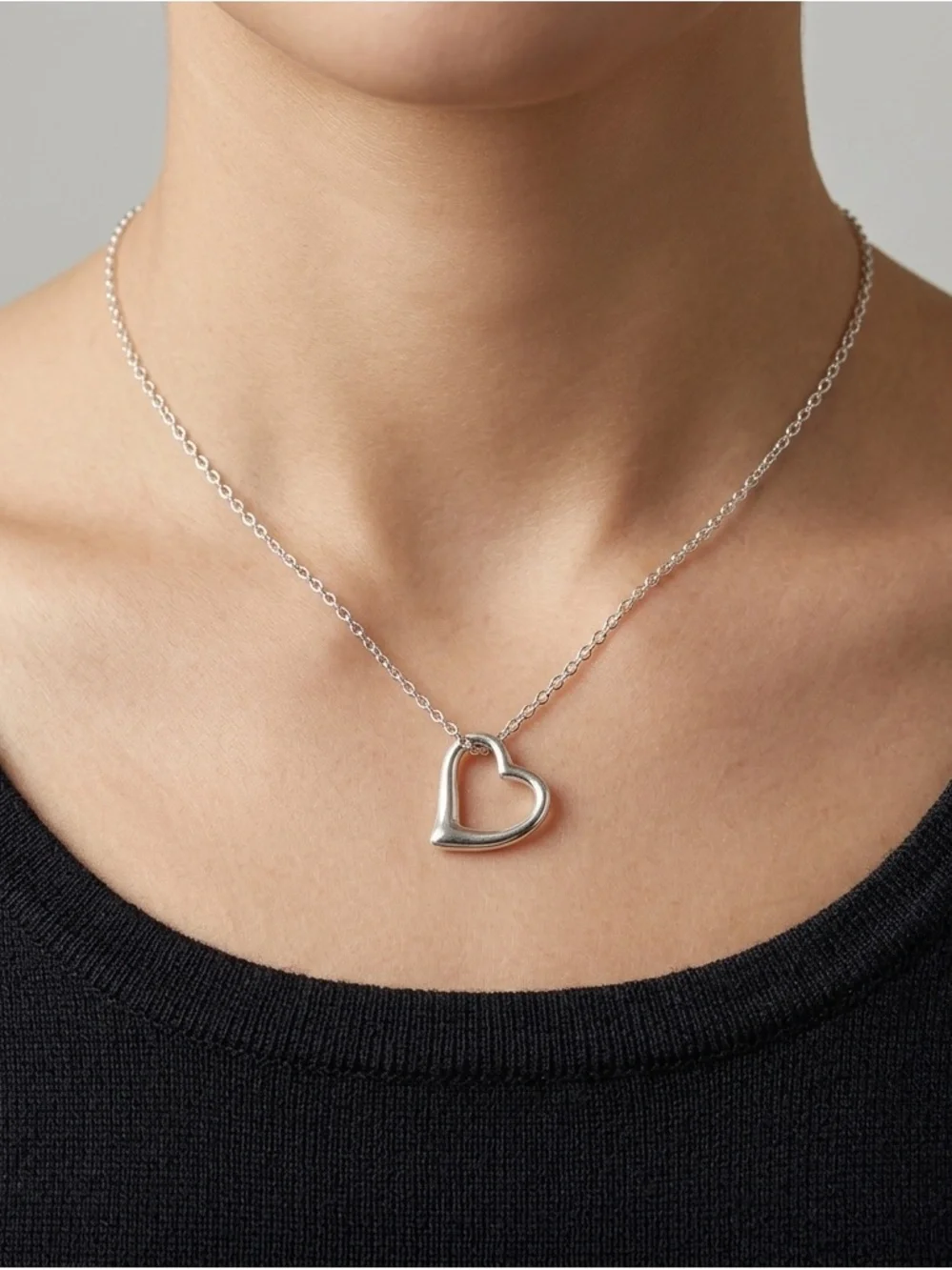 Silver Open Heart Necklace | Minimalist Hollow Heart Pendant